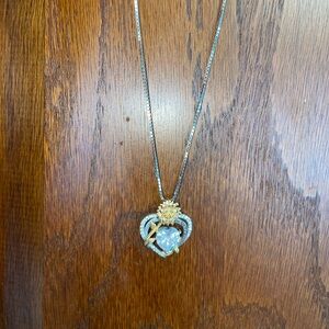 Gold Sunflower and Silver Heart Pendant Necklace